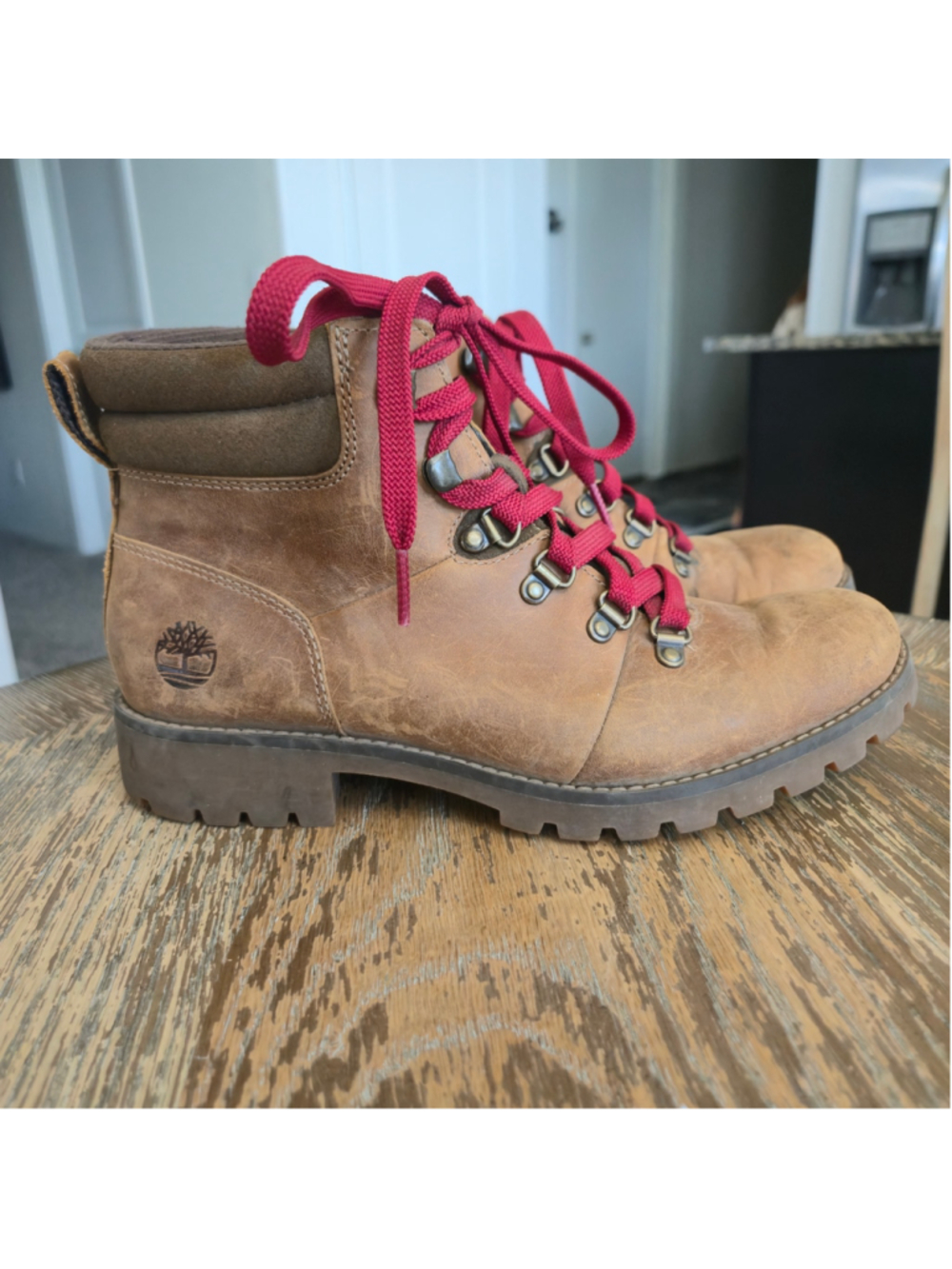Timberland Ellendale Mid Hiker Boots Women’s 7 Brown Leather Red Laces A1R3G